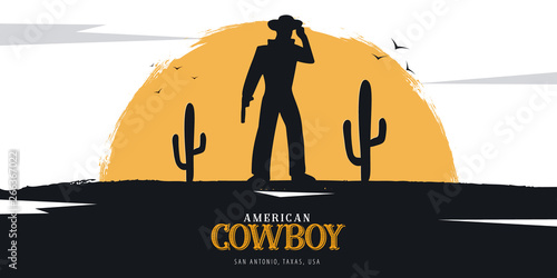 Cowboy banner. Wild West and Rodeo with horse. Texas. Vector illustration.