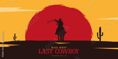 Cowboy banner. Wild West and Rodeo with horse. Texas. Vector illustration.