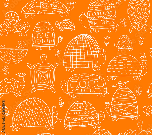 Funny turtles collection, seamless pattern for your design