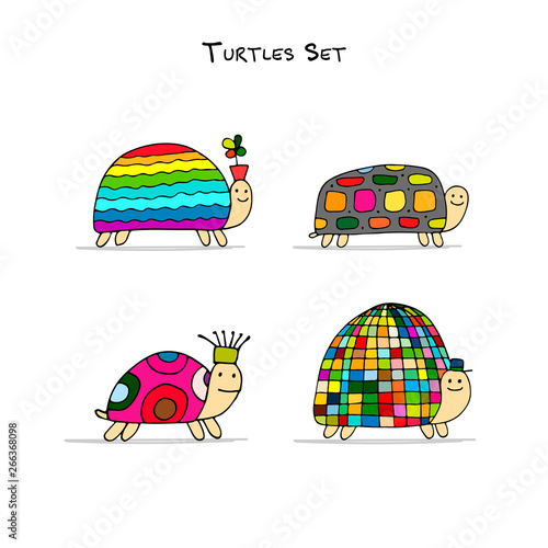 Funny turtles set, sketch for your design © Kudryashka