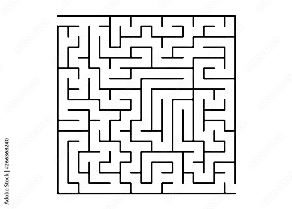 White vector template with a black  maze, puzzle.