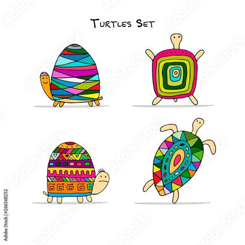 Funny turtles set, sketch for your design