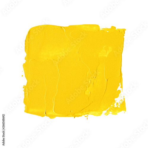 Art texture abstract yellow paint square spot  isolated on white background - Image