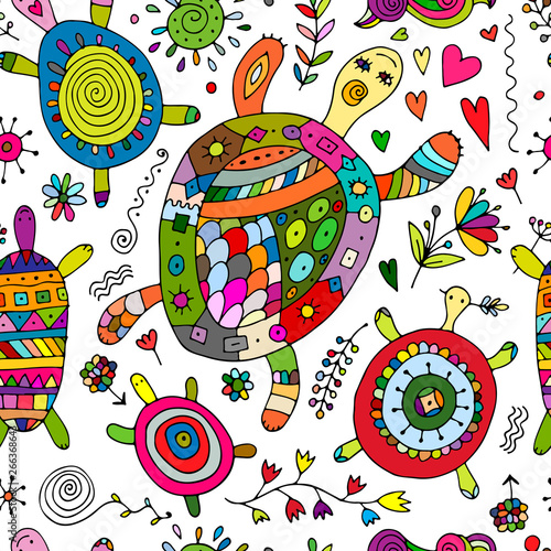 Funny family, turtle with chidren. Seamless pattern for your design