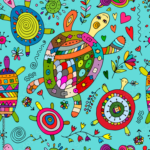 Funny family, turtle with chidren. Seamless pattern for your design