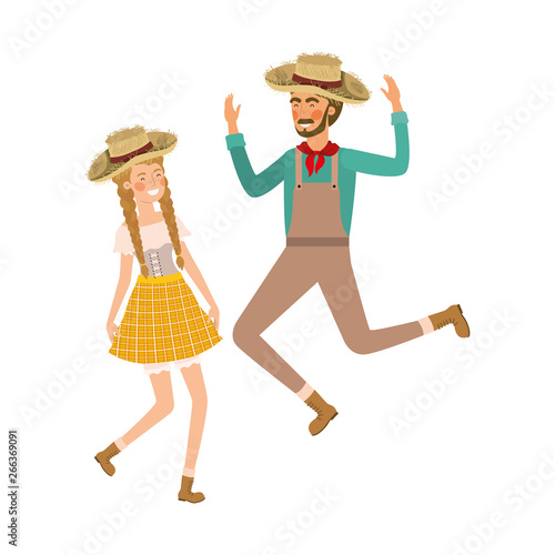 farmers couple dancing with straw hat