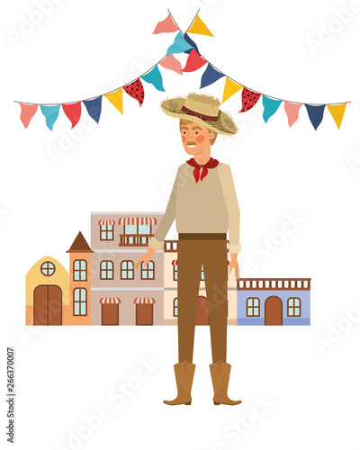 man farmer with background houses of neighborhood