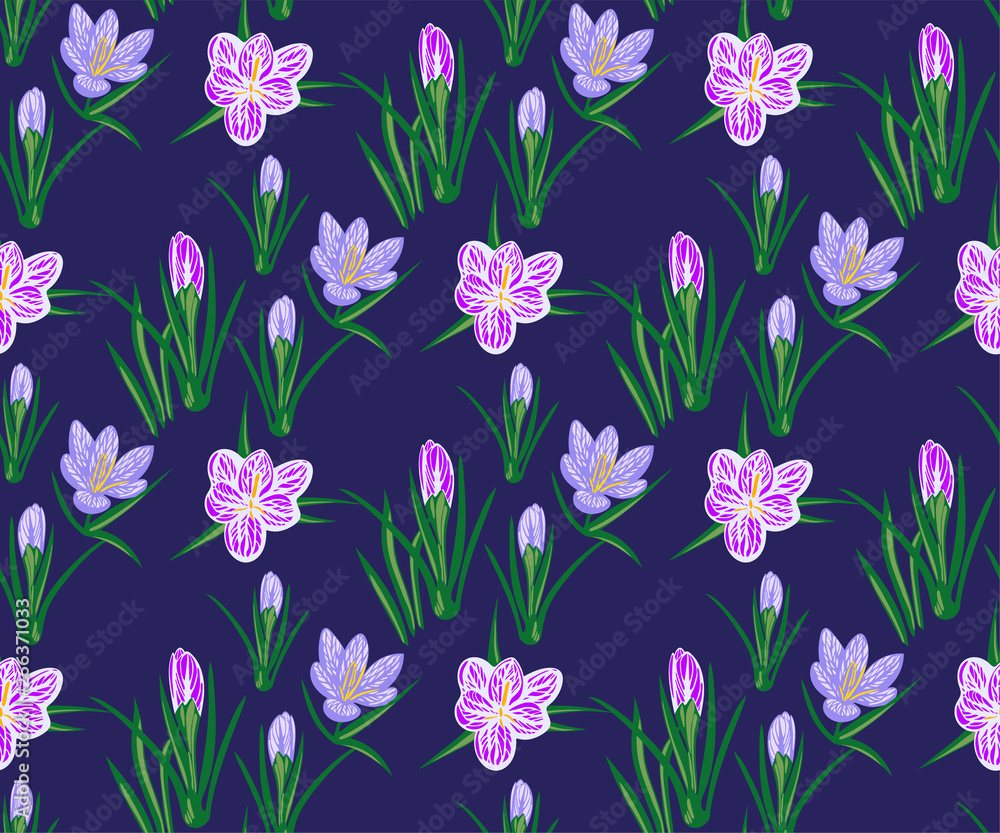 Vector seamless pattern with wild crocus flower Vector seamless pattern with wild crocus flower