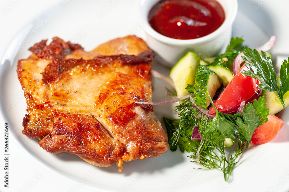 grilled chicken breast with vegetables and sauce grilled chicken breast with vegetables and sauce