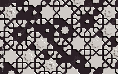 Arabic arabesque design greeting card for Ramadan Kareem,Islamic ornamental black and white detail of mosaic