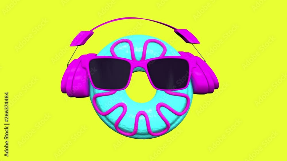 Looped 3D animation of fancy donuts dance. Looped 3D animation of fancy donuts dance.