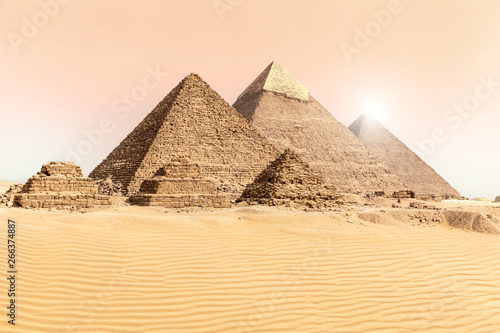 The Great Pyramids of Giza in the desert sands  Egypt