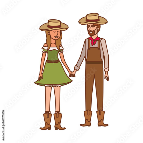 farmers couple talking with straw hat