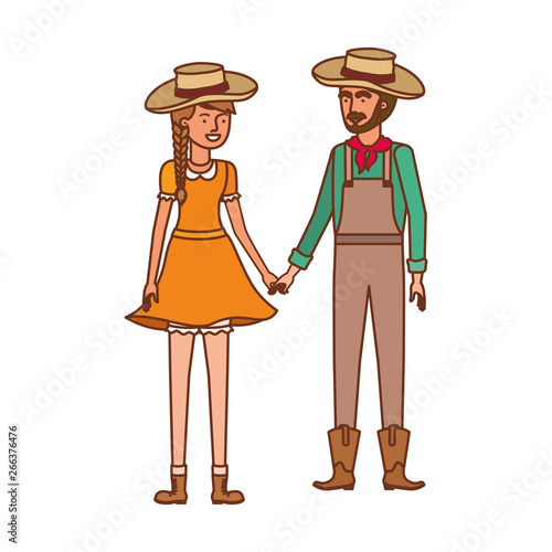 farmers couple talking with straw hat