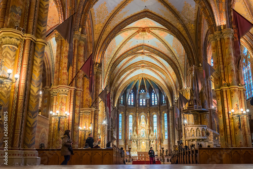 Budapest March 5, 2018, Matthias Catholic Church, inside view located on Buda Hill