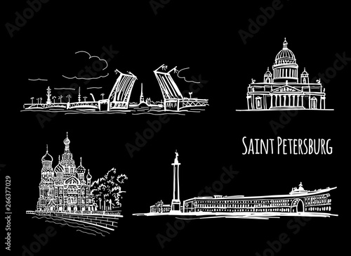 Symbols of Saint Petersburg, Russia. Sketch for your design