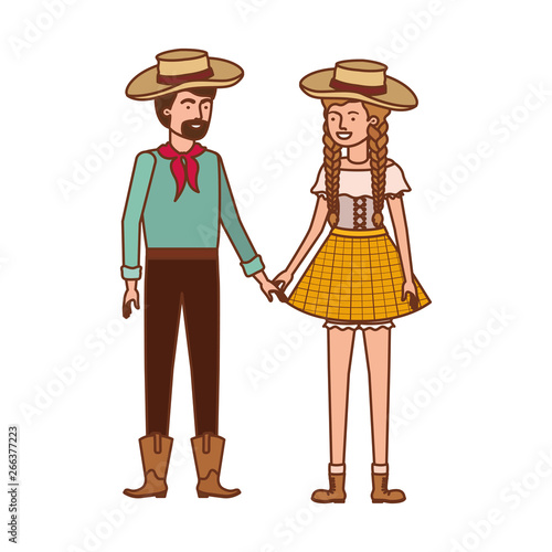 farmers couple talking with straw hat