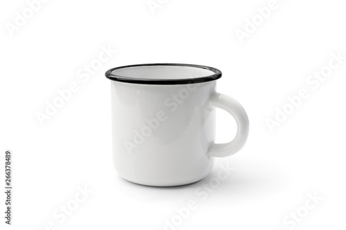 White enamel mug isolated on white background. For your mock-up and branding