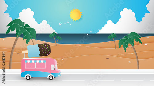 Summer season, vacation, travel background concept paper cut style.