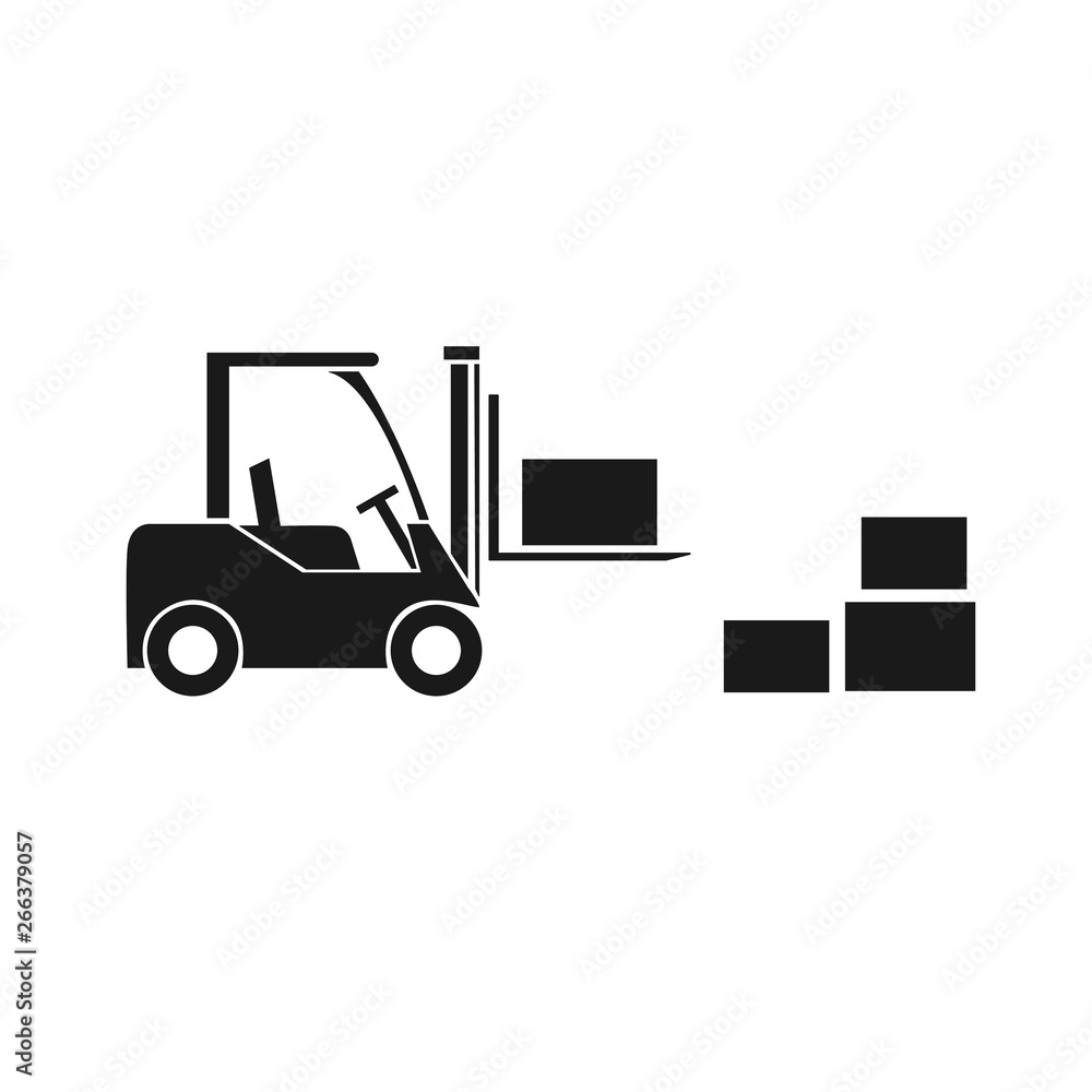Forklift truck icon. Transportation of cargo and boxes in the warehouse. Vector illustration Forklift truck icon. Transportation of cargo and boxes in the warehouse. Vector illustration