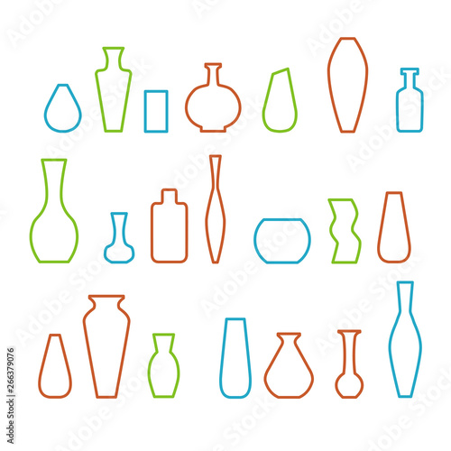 Collection of various kinds of vases. Vector illustration. Linear style