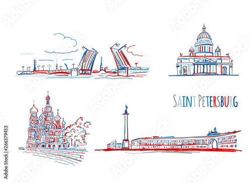 Symbols of Saint Petersburg, Russia. Sketch for your design