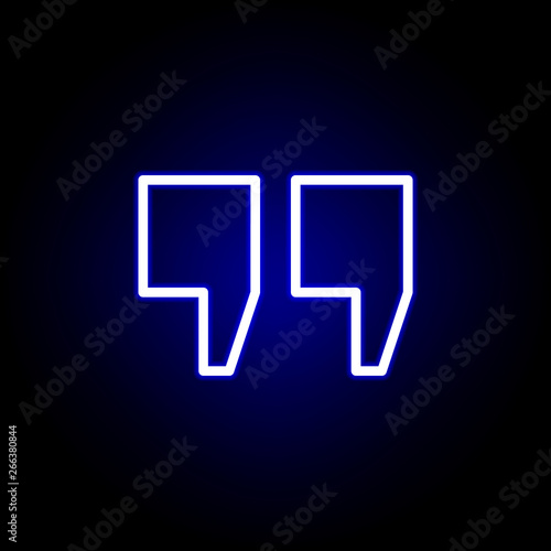 quote icon in neon style. Can be used for web, logo, mobile app, UI, UX