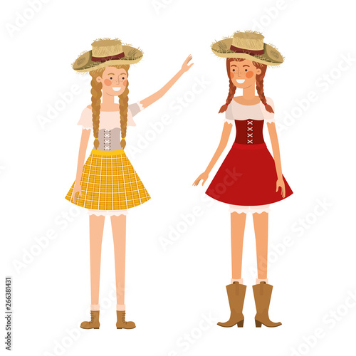 farmers women talking with straw hat