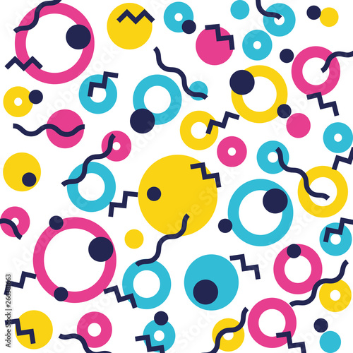 colorfull geometrics figures and lines ninetys pattern