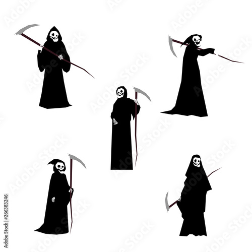 Set of death skeleton characters with scythe