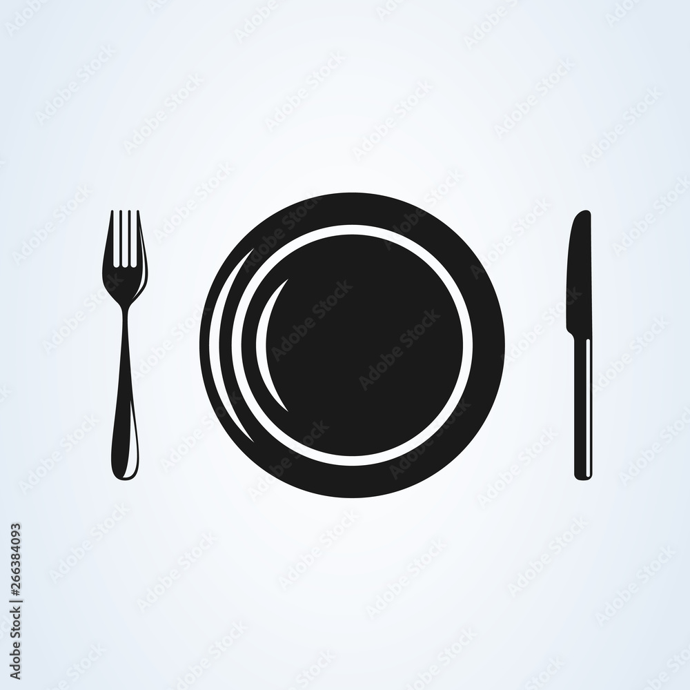 Restaurant plate with cutlery flat style. icon isolated on white background. Vector illustration Restaurant plate with cutlery flat style. icon isolated on white background. Vector illustration