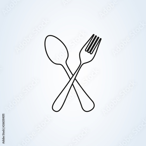 crossed fork and spoon line art. icon isolated on white background. Vector illustration