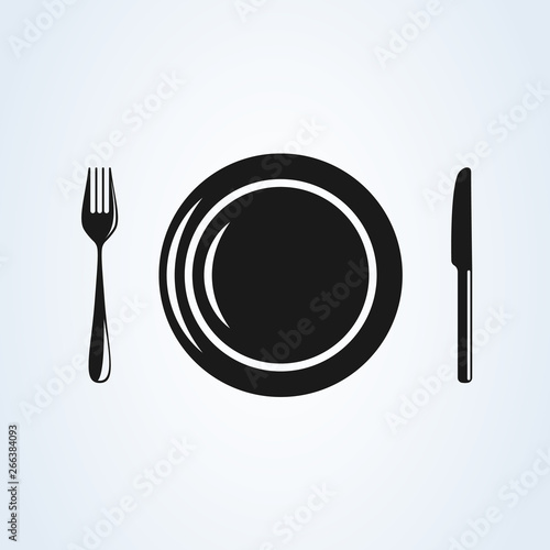 Restaurant  plate with cutlery  flat style. icon isolated on white background. Vector illustration