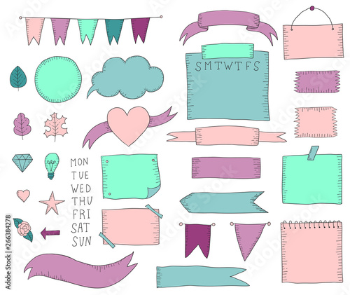 Bullet journal hand drawn elements for notebook.