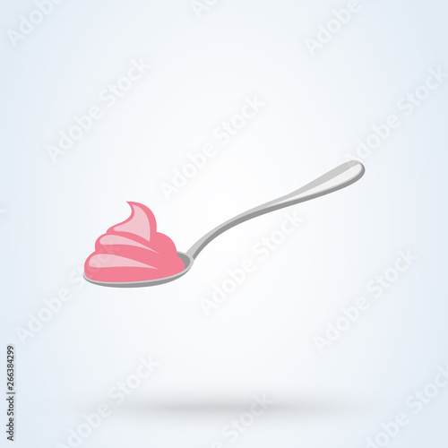 pink colored cream in spoon. flat style Vector illustration