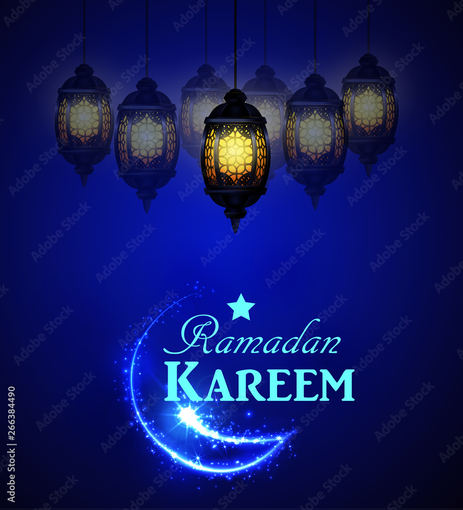 Ramadan greeting card on blue background Ramadan greeting card on blue background