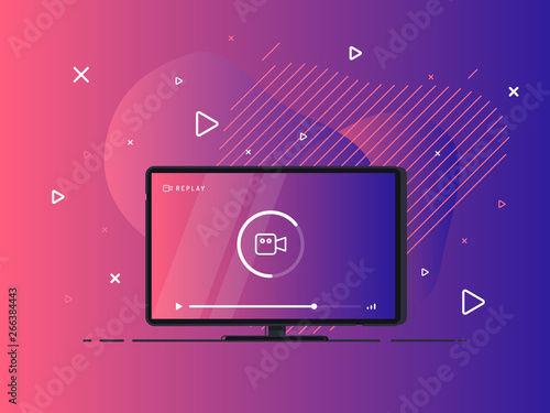 Loading stream TV. Flat LED television display on geometric liquid background. Vector Illustration.