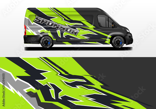 Van vector car wrap  truck  bus  racing  car service. Abstract graphic background graphics