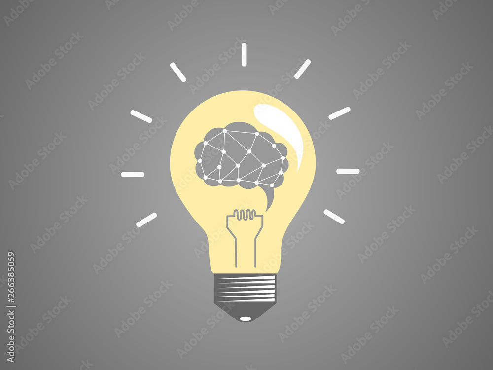 Light bulb with brain abstract concept knowledge, vector illustration. Light bulb with brain abstract concept knowledge, vector illustration.