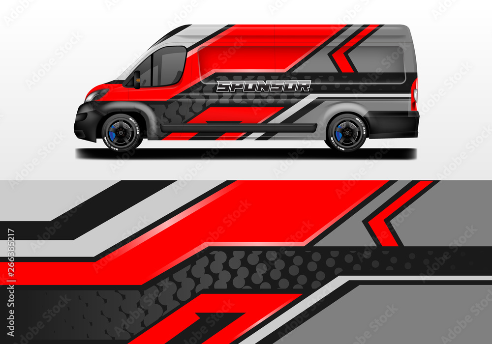 Van vector car wrap, truck, bus, racing, car service. Abstract graphic background graphics