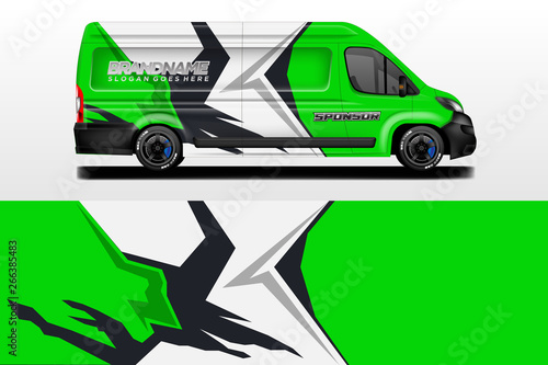 Van vector car wrap, truck, bus, racing, car service. Abstract graphic background graphics