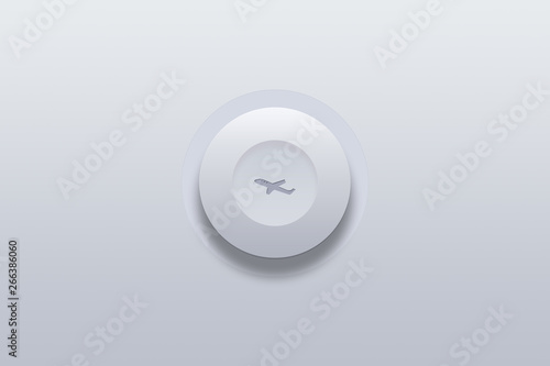 Push button icon of air plane symbol on gray background.