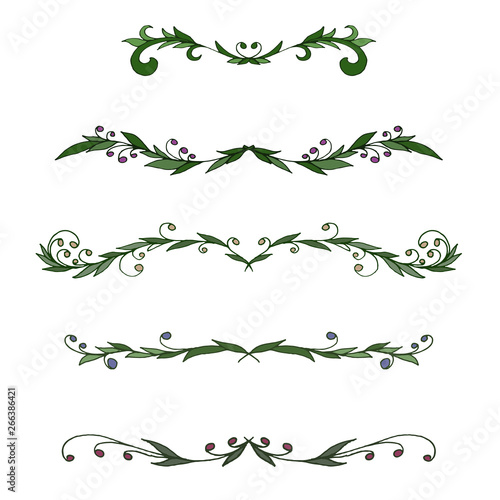 Set of floral vector ornament, hand-drawn.