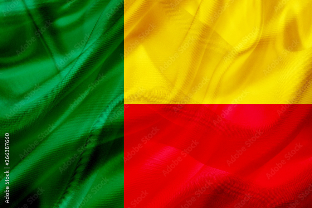 Benin country flag on silk or silky waving texture