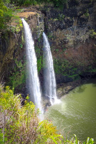 Wailua Falls  twin waterfalls in a nice natural setting  Kauai  Hawaii  USA
