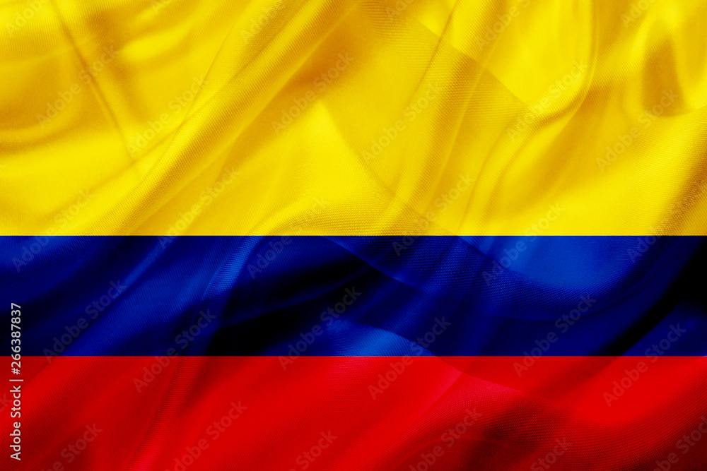 Colombia country flag on silk or silky waving texture