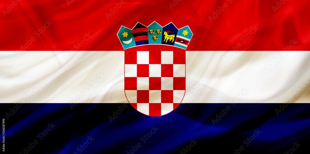Naklejka premium Croatia country flag on silk or silky waving texture
