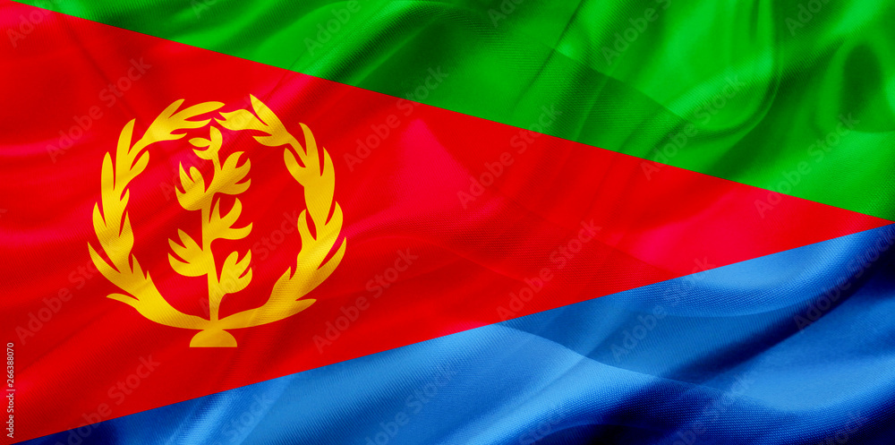 Obraz premium Eritrea country flag on silk or silky waving texture