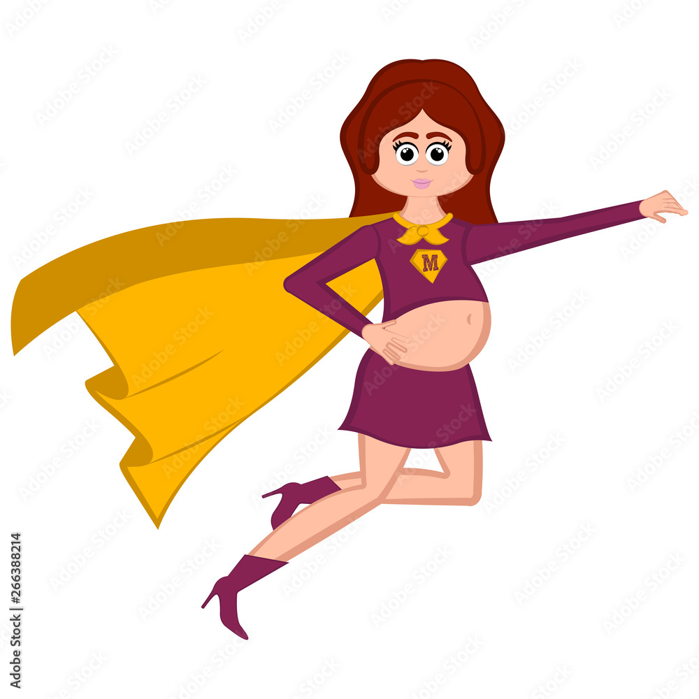 Pregnant woman as super girl with a costume - Vector Pregnant woman as super girl with a costume - Vector