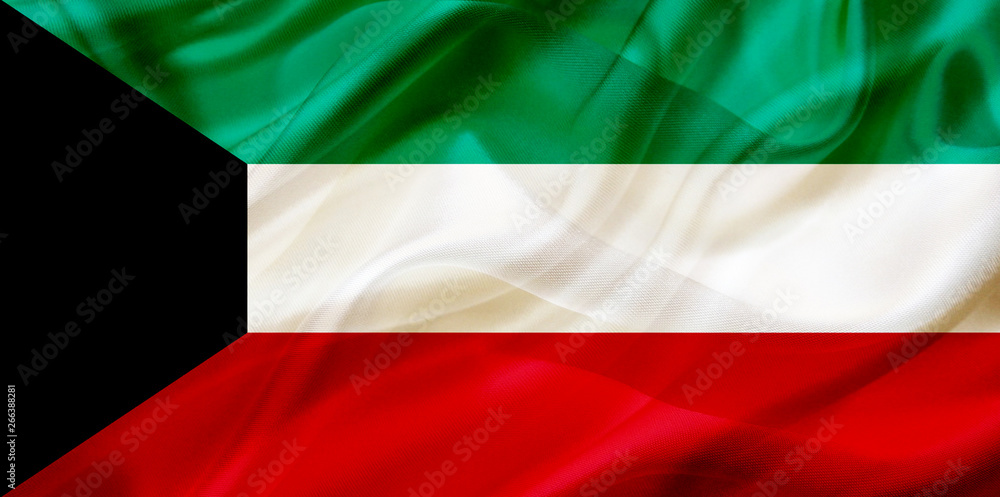 Kuwait country flag on silk or silky waving texture